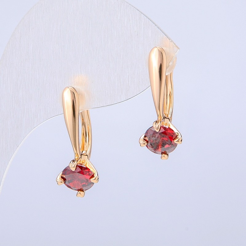 Xuping Earrings, 18K Gold Plated with a Red Crystal, diameter 22x8mm +