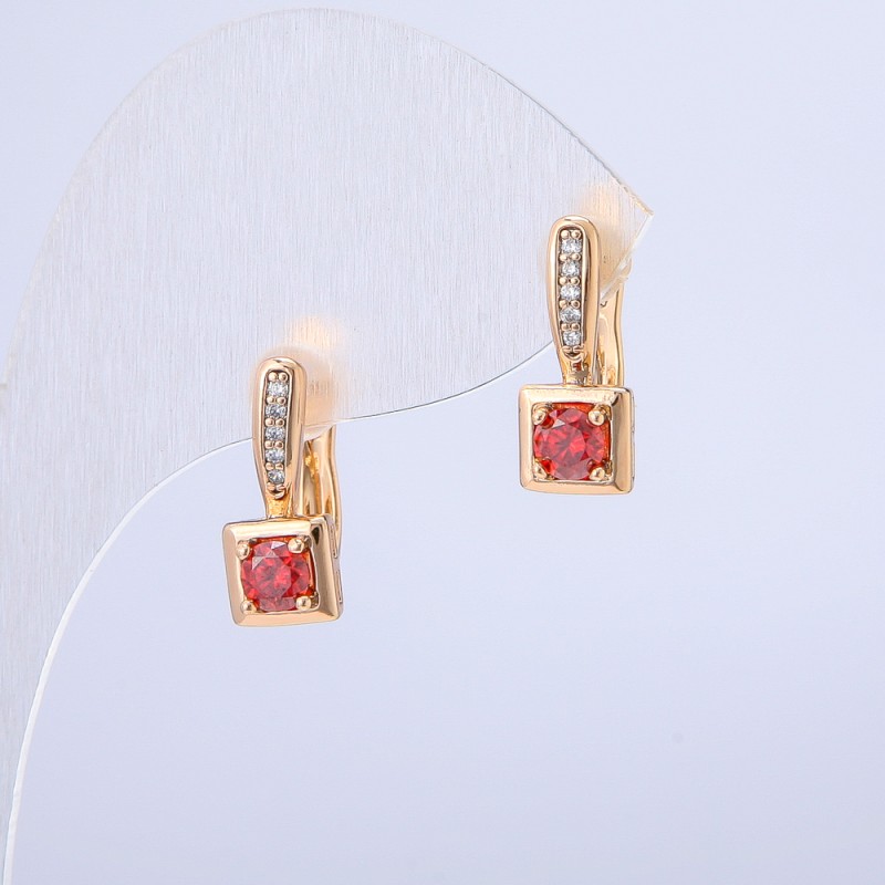 Xuping Earrings, 18K Gold Plated with White Rhinestones and a Red Crystal, diameter 16x7mm +
