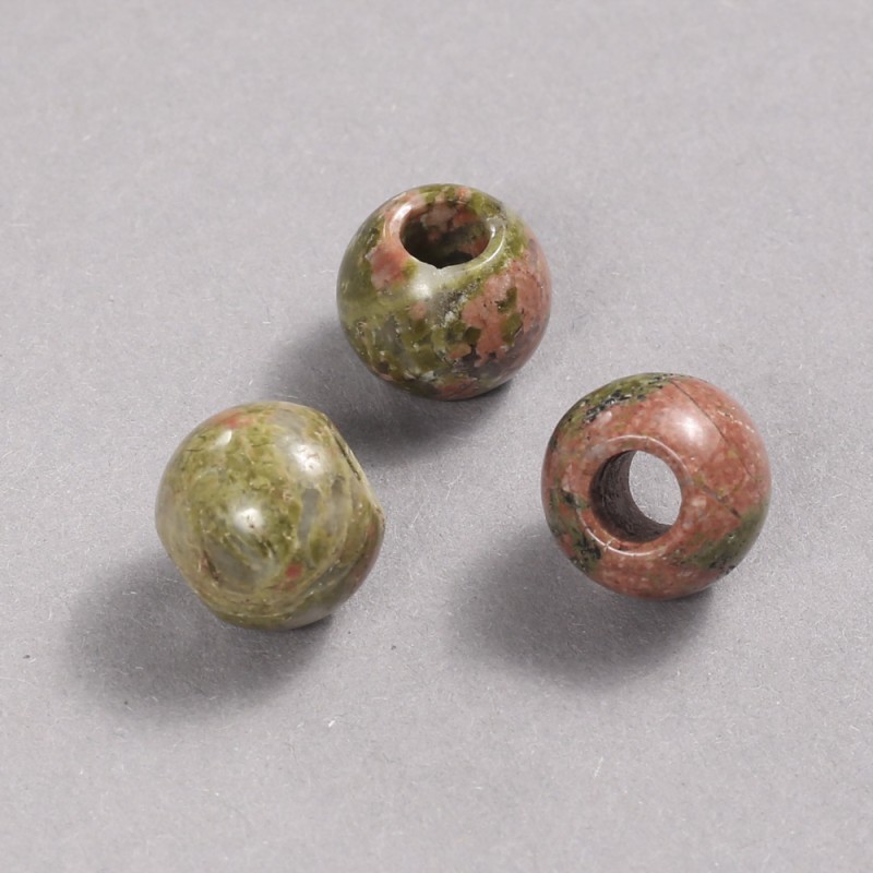 Pandora-Style Bead, Natural Unakite Jasper, 12x10mm, hole diameter 5mm +