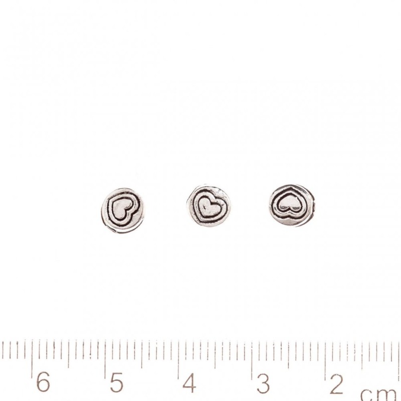 Jewellery Finding Bead "Heart pattern" 6x6mm, hole ⌀1mm, "silver" metal colour, pack 20g +/- 45pcs