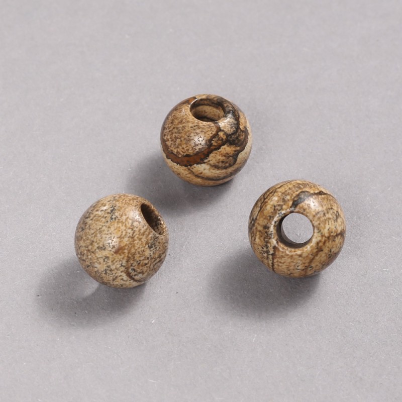 Pandora Bead Natural Stone Landscape Jasper 14x12mm +/-, hole diameter 5.5mm +