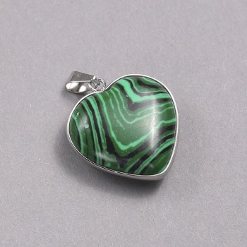 Malachite Heart Pendant in Silver-Tone Setting, 26x26mm diameter+