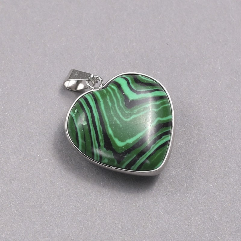 Malachite Heart Pendant in Silver-Tone Setting, 26x26mm diameter+