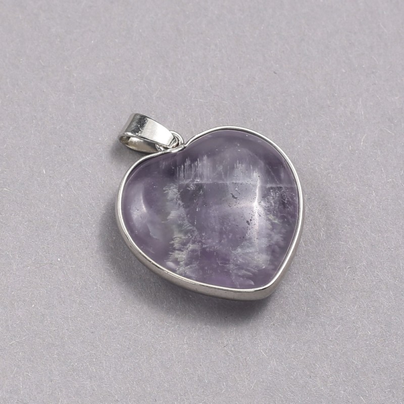 Heart Pendant in Silver-Tone Setting, Natural Amethyst, 26x26mm+