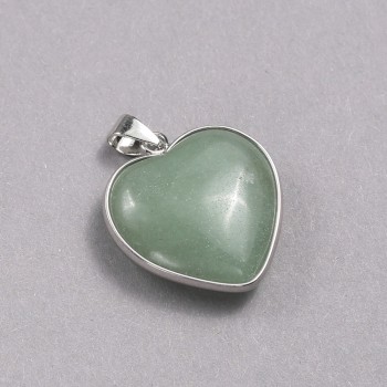 Jade Heart Pendant in Silver-Tone Setting, 26x26mm diameter+