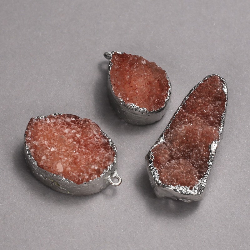 Silver-Tone Pendant with Orange Druzy Geode, 33x20mm diameter+/- assorted sizes