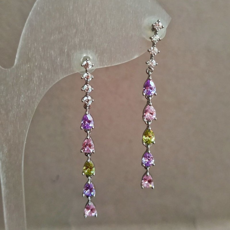 Xuping Stud Earrings, Rhodium with White Rhinestones and Crystals, 42mm length+