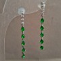 Xuping Stud Earrings, Rhodium with White Rhinestones and Green Crystals, 42mm length+