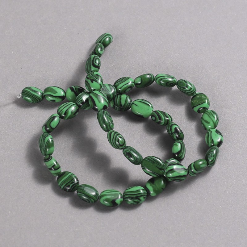Malachite (Pressed) Beads on Strand, Smooth Oval, 10x8mm diameter+/-, 39cm length+