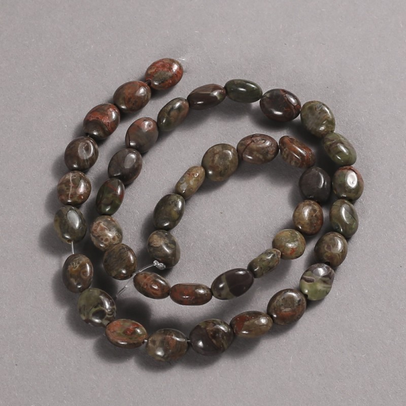 Beads on Thread Natural Stone Picasso Jasper Smooth Oval, diameter 10x8mm +/-, length 39cm +