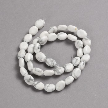 Beads on Thread Natural Stone Cacholong Smooth Oval, diameter 10x8mm +/-, length 39cm +