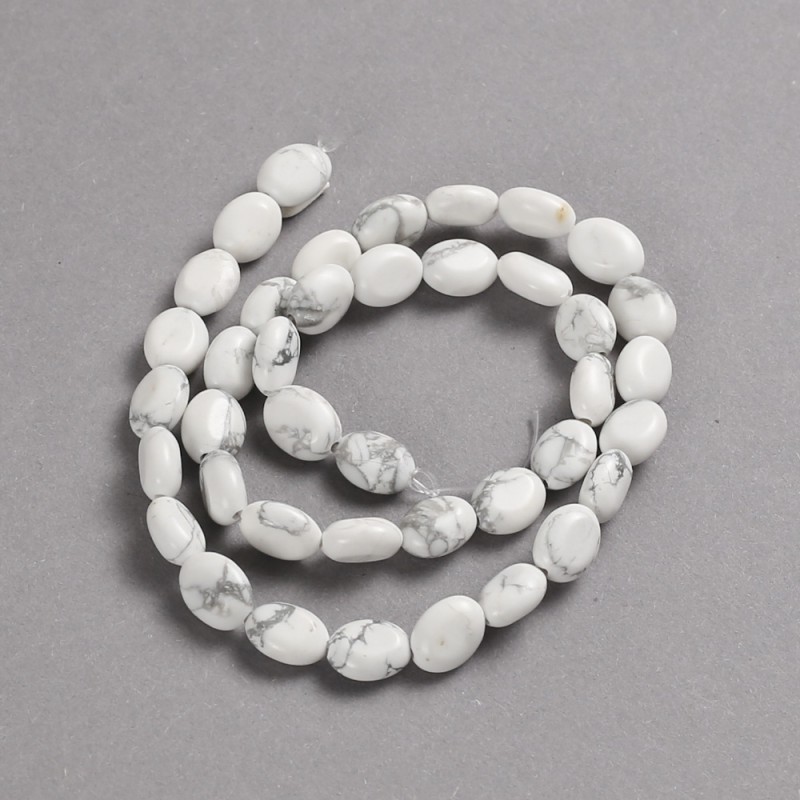 Beads on Thread Natural Stone Cacholong Smooth Oval, diameter 10x8mm +/-, length 39cm +