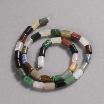 Beads on Thread Natural Stone Assorted Smooth Cylinder, Diameter 10x6mm +/-, Length 41cm +