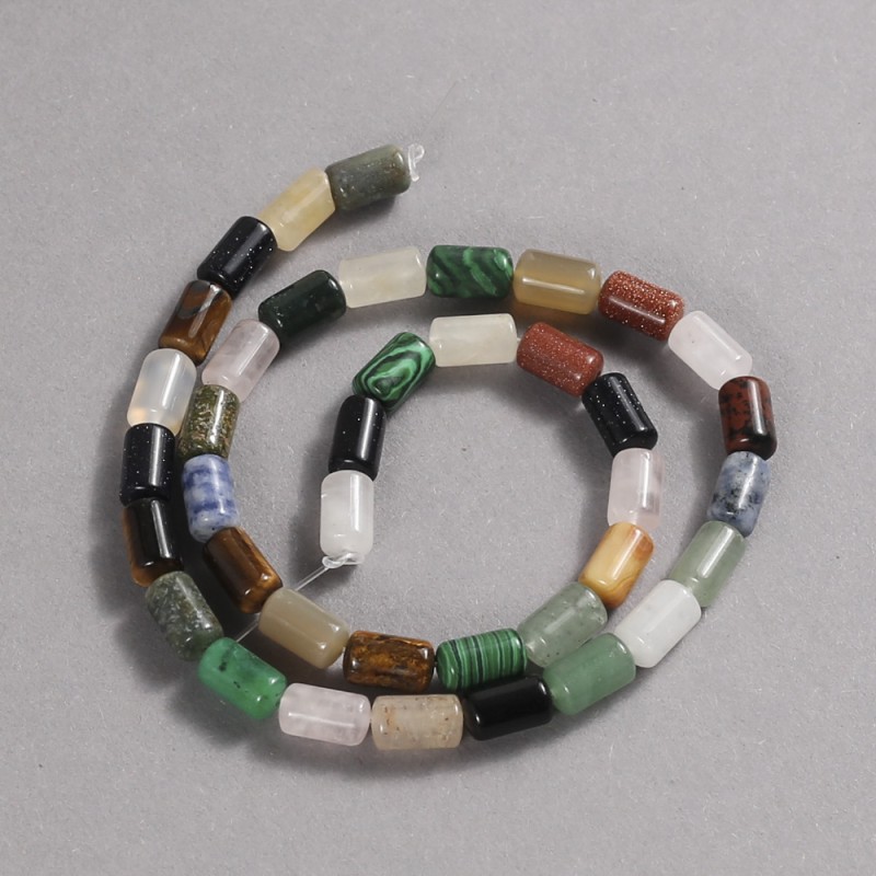 Beads on Thread Natural Stone Assorted Smooth Cylinder, Diameter 10x6mm +/-, Length 41cm +