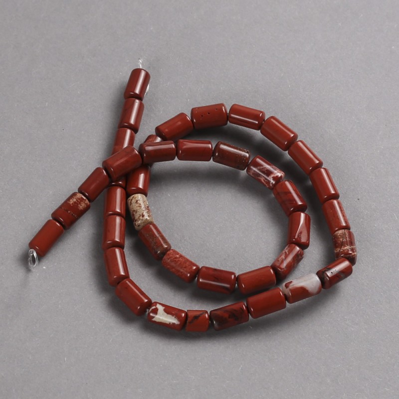 Beads on Thread Natural Stone Red Jasper Smooth Cylinder, diameter 10x6mm +/-, length 41cm +