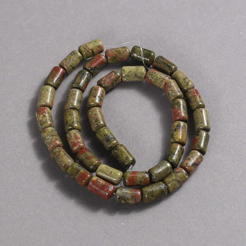 Beads on Thread Natural Stone Jasper Heliotrope Unakite Smooth Cylinder, Diameter 10x6mm +/-, Length 41cm +
