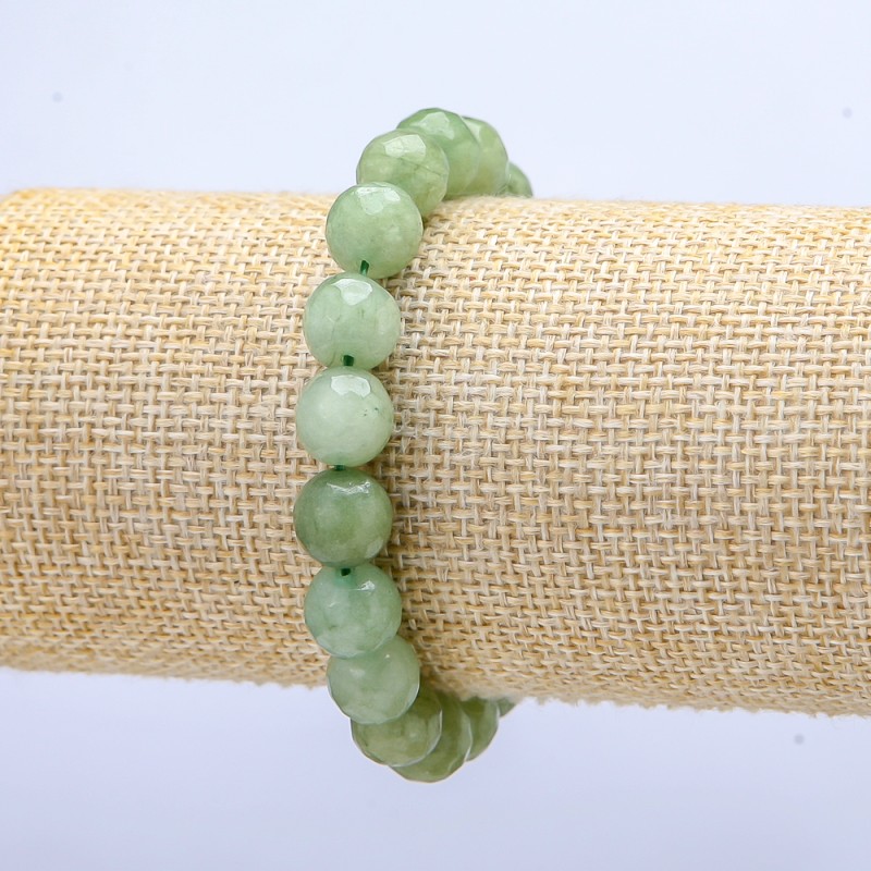 Faceted Bead Bracelet 10mm+/- on Elastic, Nephrite (Artificial), Diameter 10mm