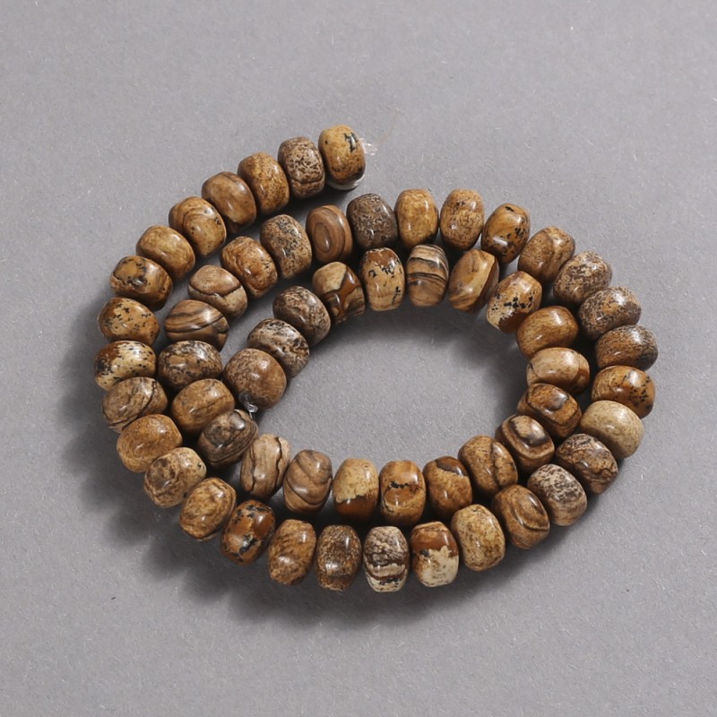 Natural Stone Picture Jasper Beads on Thread, Smooth Rondelle, Diameter 9x7mm +/-, Length 39cm+