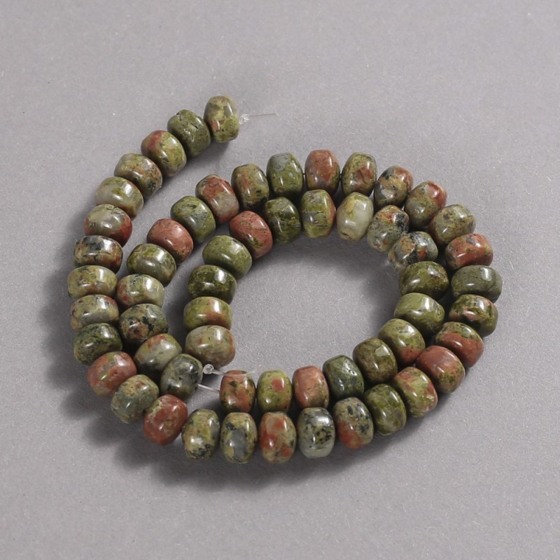 Natural Stone Jasper Heliotrope Unakite Beads on Thread, Smooth Rondelle, Diameter 9x7mm +/-, Length 39cm+