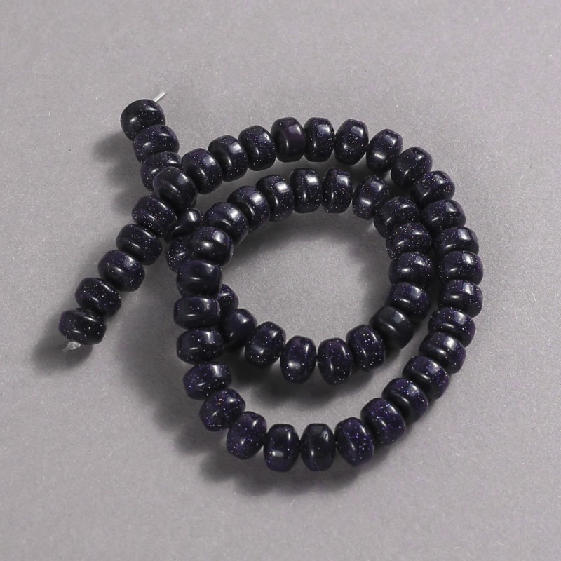 Aventurine Blue Sand Night of Cairo (Synthetic) Beads on Thread, Smooth Rondelle, Diameter 9x7mm +/-, Length 39cm+
