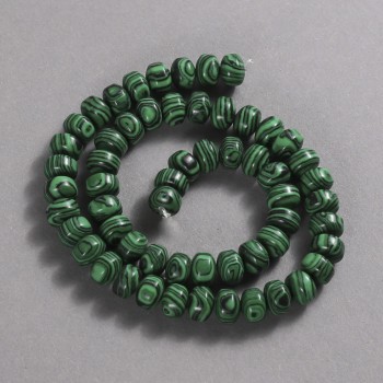 Malachite (Pressed) Beads on Thread, Smooth Rondelle, Diameter 9x7mm +/-, Length 39cm+