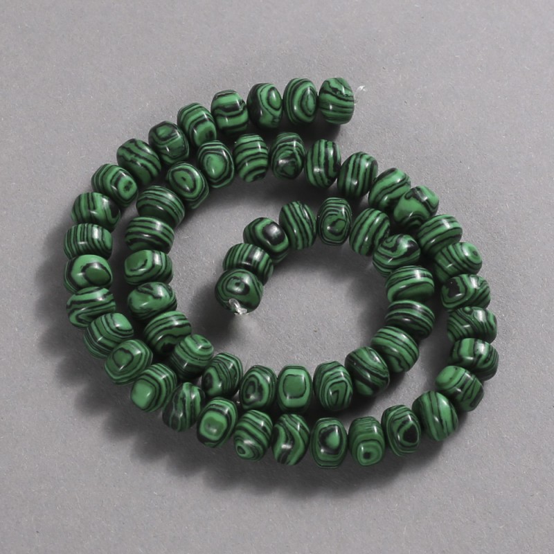Malachite (Pressed) Beads on Thread, Smooth Rondelle, Diameter 9x7mm +/-, Length 39cm+