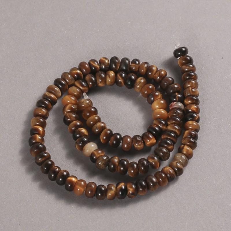 Natural Stone Tiger's Eye Beads on Thread, Smooth Rondelle, Diameter 6x4mm +/-, Length 39cm+