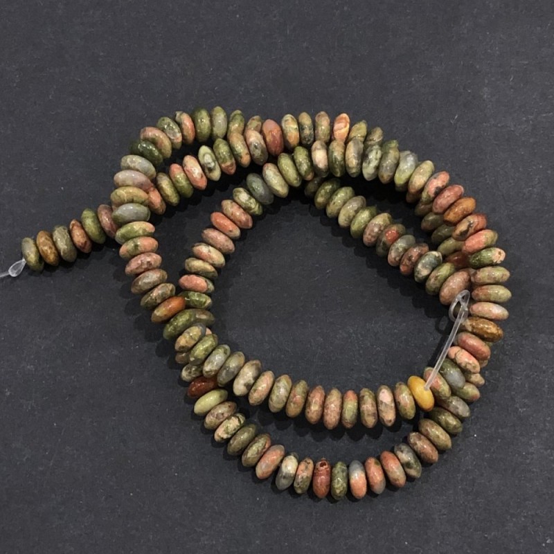 Natural Stone Jasper Heliotrope Unakite Beads on Thread, Smooth Rondelle, Diameter 6x3mm +/-, Length 39cm+