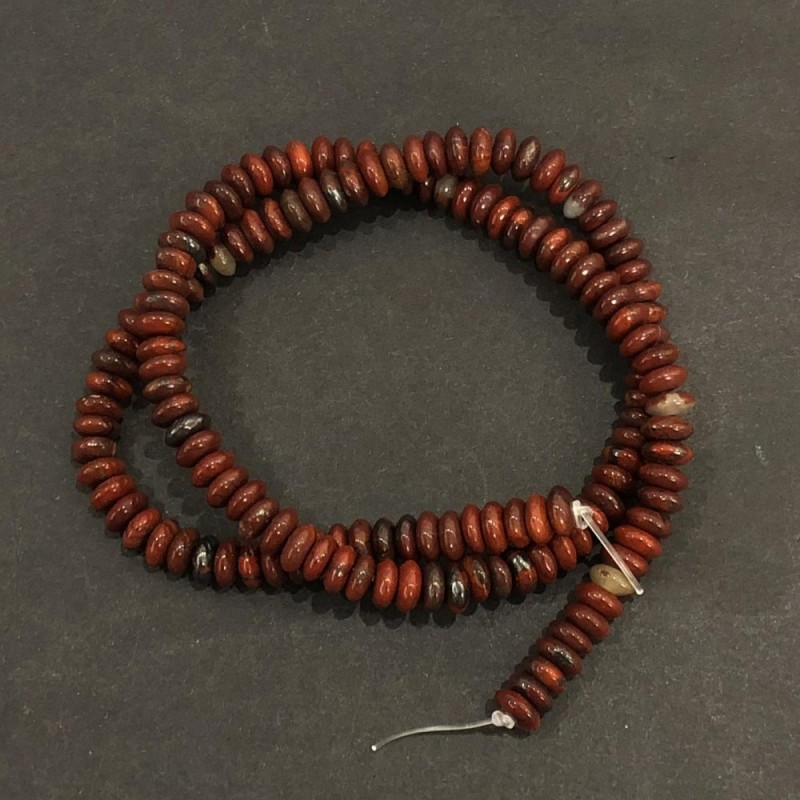 Natural Stone Beads on a Thread Red Jasper Smooth Rondelle, diameter 6x3mm +/-, length 39cm +