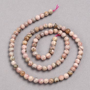 Natural Stone Beads on a Thread Rhodochrosite Smooth Round Bead, diameter 4.5mm +/-, length 38cm +