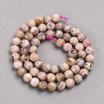 Natural Stone Beads on a Thread Rhodochrosite Smooth Round Bead, diameter 6.5mm +/-, length 38cm +
