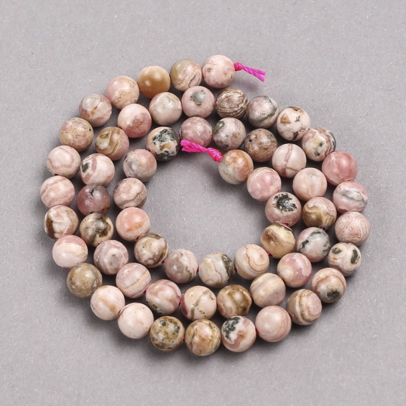 Natural Stone Beads on a Thread Rhodochrosite Smooth Round Bead, diameter 6.5mm +/-, length 38cm +