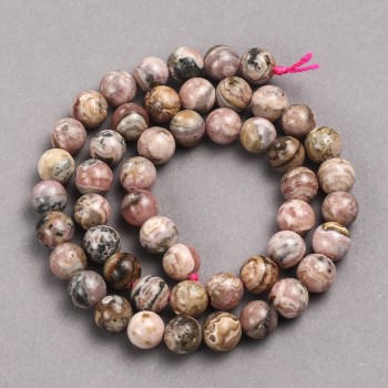 Natural Stone Beads on a Thread Rhodochrosite Smooth Round Bead, diameter 8mm +/-, length 38cm +