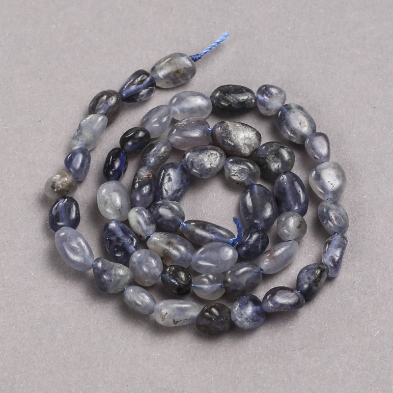 Natural Stone Beads on a Thread Iolite Tumbled, diameter 8x6mm +/-, length 39cm +