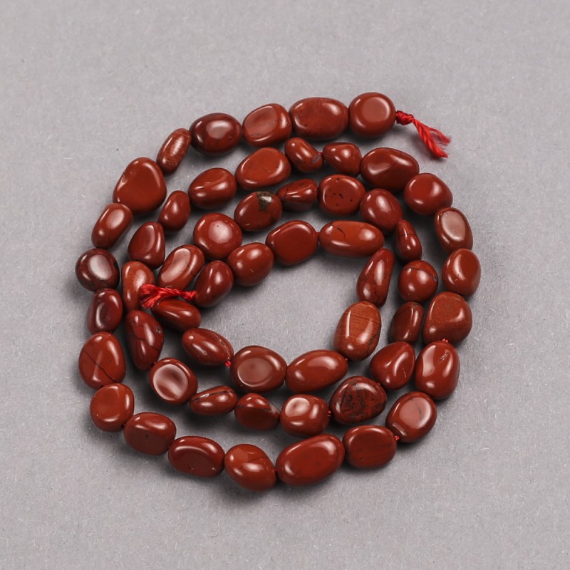 Natural Stone Beads on a Thread Red Jasper Tumbled, diameter 8x6mm +/-, length 39cm +