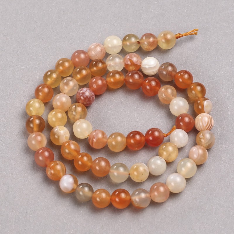 Natural Stone Beads on String Orange Agate Smooth Round, Diameter 6.5mm +/-, Length 39cm+