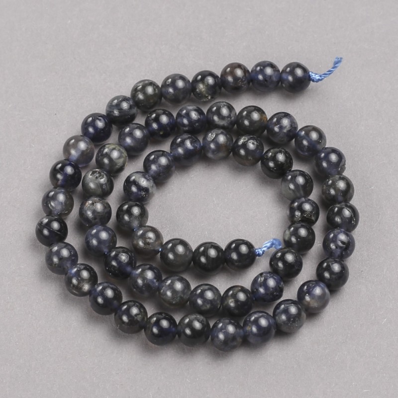 Natural Stone Beads on String Iolite Smooth Round, Diameter 6.5mm +/-, Length 39cm+