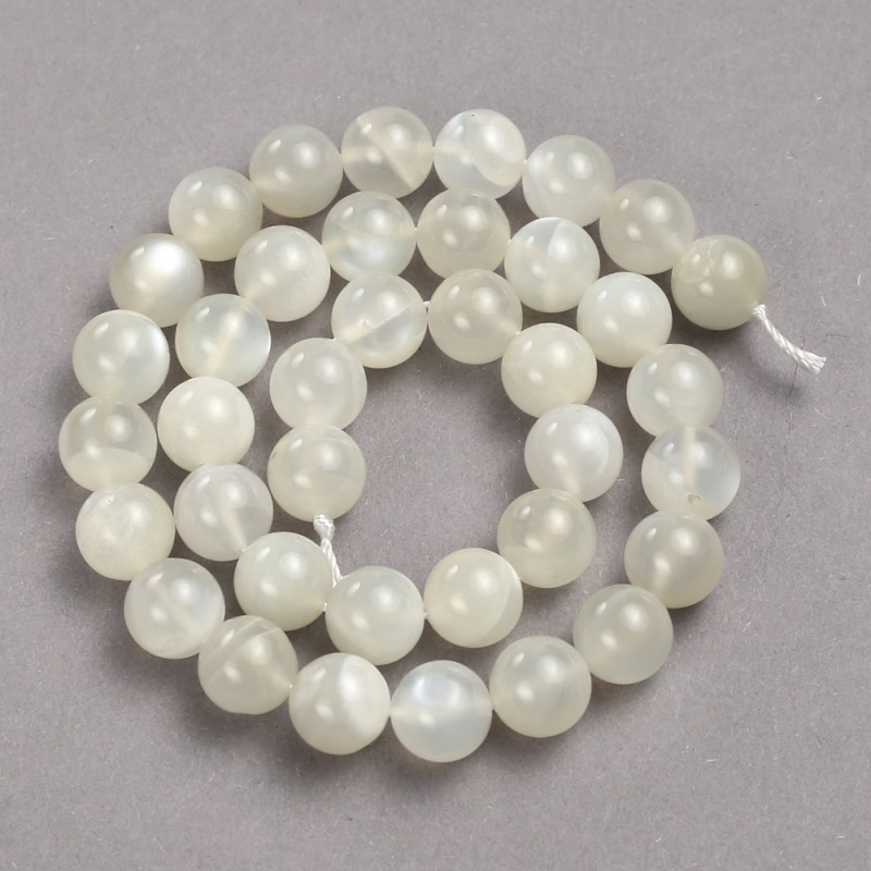 Natural Stone Beads on String Adularia Smooth Round, Diameter 10mm +/-, Length 39cm+