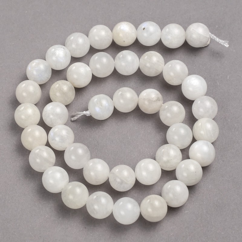 Natural Stone Beads on String Adularia Smooth Round, Diameter 10mm +/-, Length 39cm+