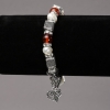 Elasticated Bracelet with River Pearls and Carnelian, Silver-Tone Inserts, Rhinestones and Pendants, diameter 8mm+-, length 18cm+