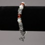 Elasticated Bracelet with River Pearls and Carnelian, Silver-Tone Inserts, Rhinestones and Pendants, diameter 8mm+-, length 18cm+