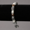 Elasticated Bracelet with River Pearls and Tiger's Eye, Silver-Tone Inserts, Rhinestones and Pendants, diameter 8mm+-, length 18cm+