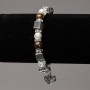 Elasticated Bracelet with River Pearls and Tiger's Eye, Silver-Tone Inserts, Rhinestones and Pendants, diameter 8mm+-, length 18cm+