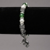 Elasticated Bracelet with River Pearls and Chrysoprase, Silver-Tone Inserts, Rhinestones and Pendants, diameter 8mm+-, length 18cm+