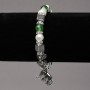 Elasticated Bracelet with River Pearls and Chrysoprase, Silver-Tone Inserts, Rhinestones and Pendants, diameter 8mm+-, length 18cm+