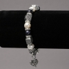 Elasticated Bracelet with River Pearls and Blue Sand Aventurine, Silver-Tone Inserts, Rhinestones and Pendants, diameter 8mm+-, length