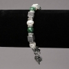 Elasticated Bracelet with River Pearls and Malachite, Silver-Tone Inserts, Rhinestones and Pendants, diameter 8mm+-, length 18cm+