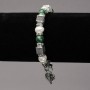 Elasticated Bracelet with River Pearls and Malachite, Silver-Tone Inserts, Rhinestones and Pendants, diameter 8mm+-, length 18cm+