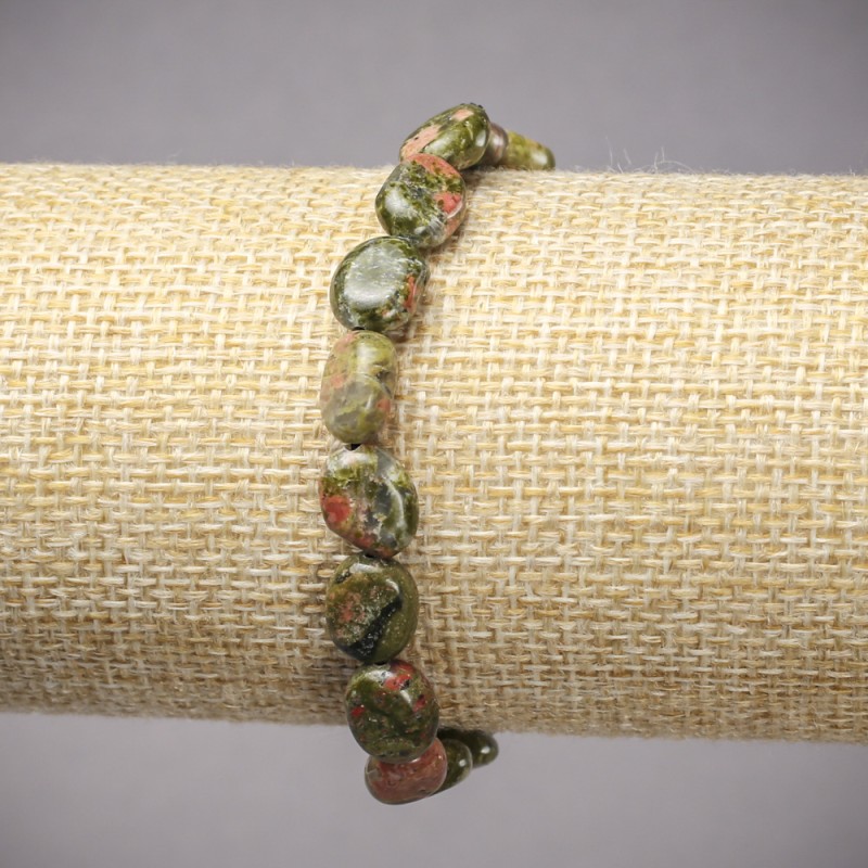 Elasticated Bracelet, Natural Stone Jasper, Heliotrope, Unakite, Smooth Oval, diameter 10x8mm+-, length 18cm+