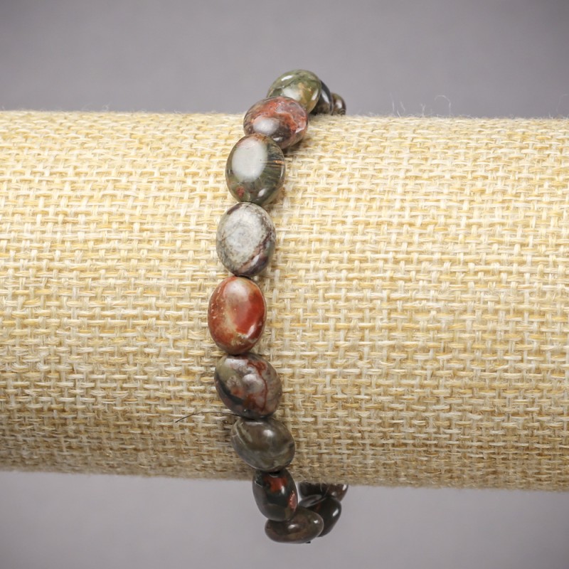Elastic Bracelet, Natural Picasso Jasper Stone, Smooth Oval Beads, Diameter 10x8mm+/-, Length 18cm+